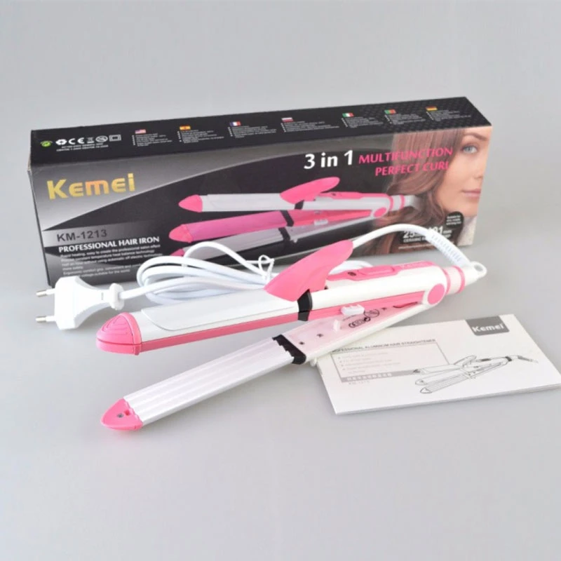 Kemei KM-1213 (3 in 1)Hair Straightener and Hair Curler