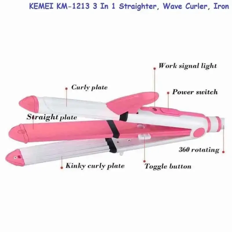 Kemei KM-1213 (3 in 1)Hair Straightener and Hair Curler