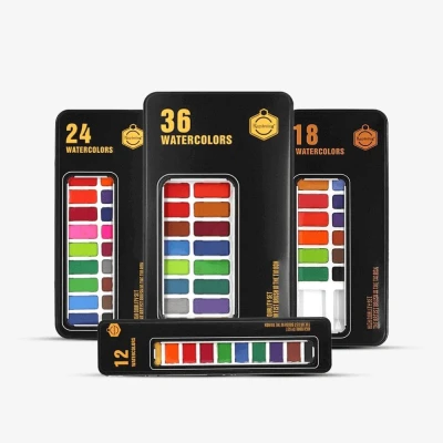 Keep Smiling Watercolor Set in Tin Box 12/18/24/36 Colors - Black Color Tin Box.