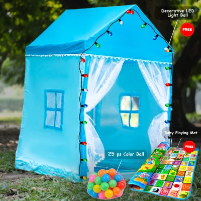 Castle tent house Large Playhouse multicolor - With 30 ball + Mat + light