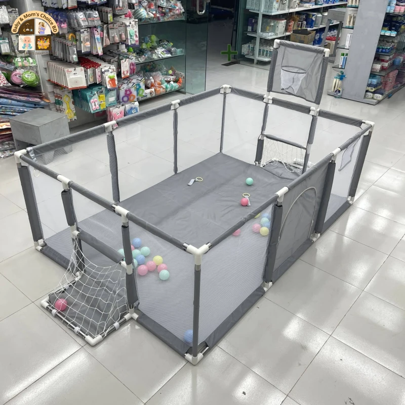 Large Size Baby Play Pen House with Basket-Goal Post-50 Balls & Foam Mat
