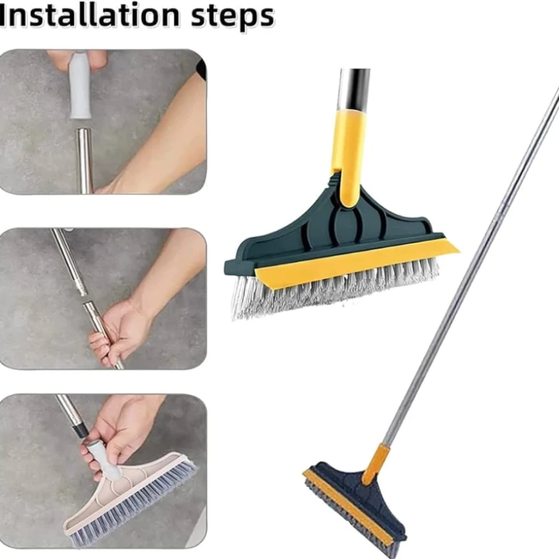 2 In 1 Bathroom Long Handle Brush Bristles Floor Ceramic Tile Wall Seam Scrub Toilet