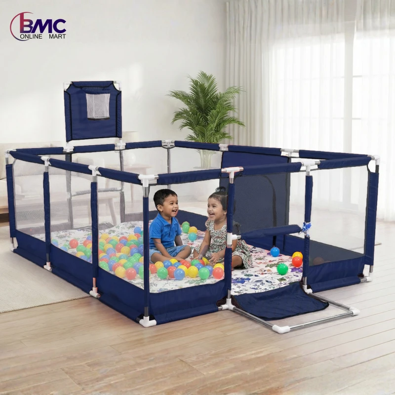 Large Size Baby Play Pen House with Basket-Goal Post-50 Balls & Foam Mat